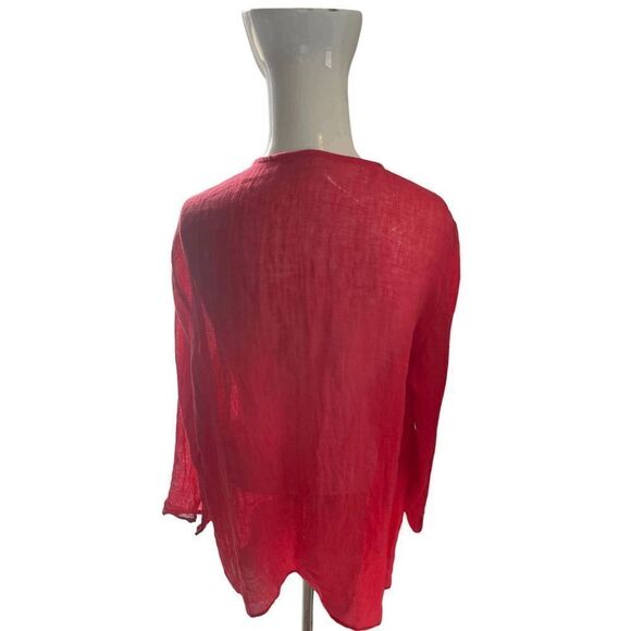 Eileen Fisher Linen Tunic Sheer V Neck 3/4 Sleeves Sz S Pink - Picture 2 of 9